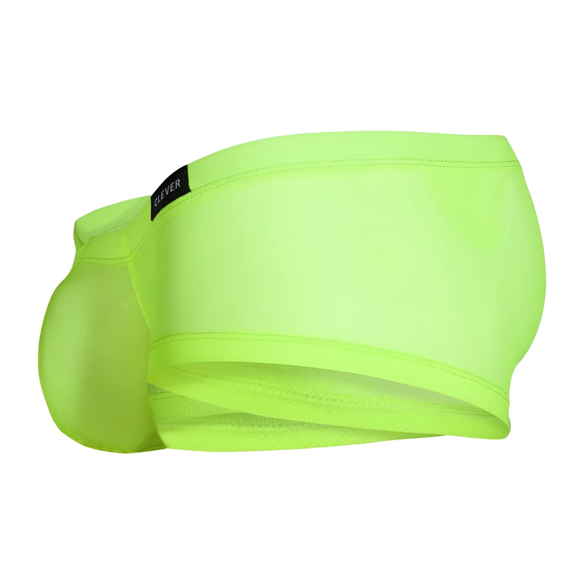Bright neon green mesh briefs with a black clever brand tag on the waistband from clever 229948 3pk trunks collection