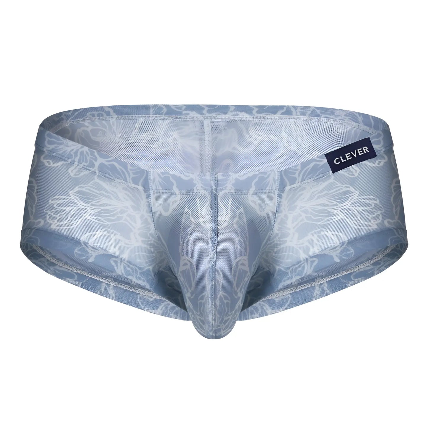 Light blue sheer lace briefs with white floral embroidery and clever brand label from clever 229948 3pk australian latin trunks
