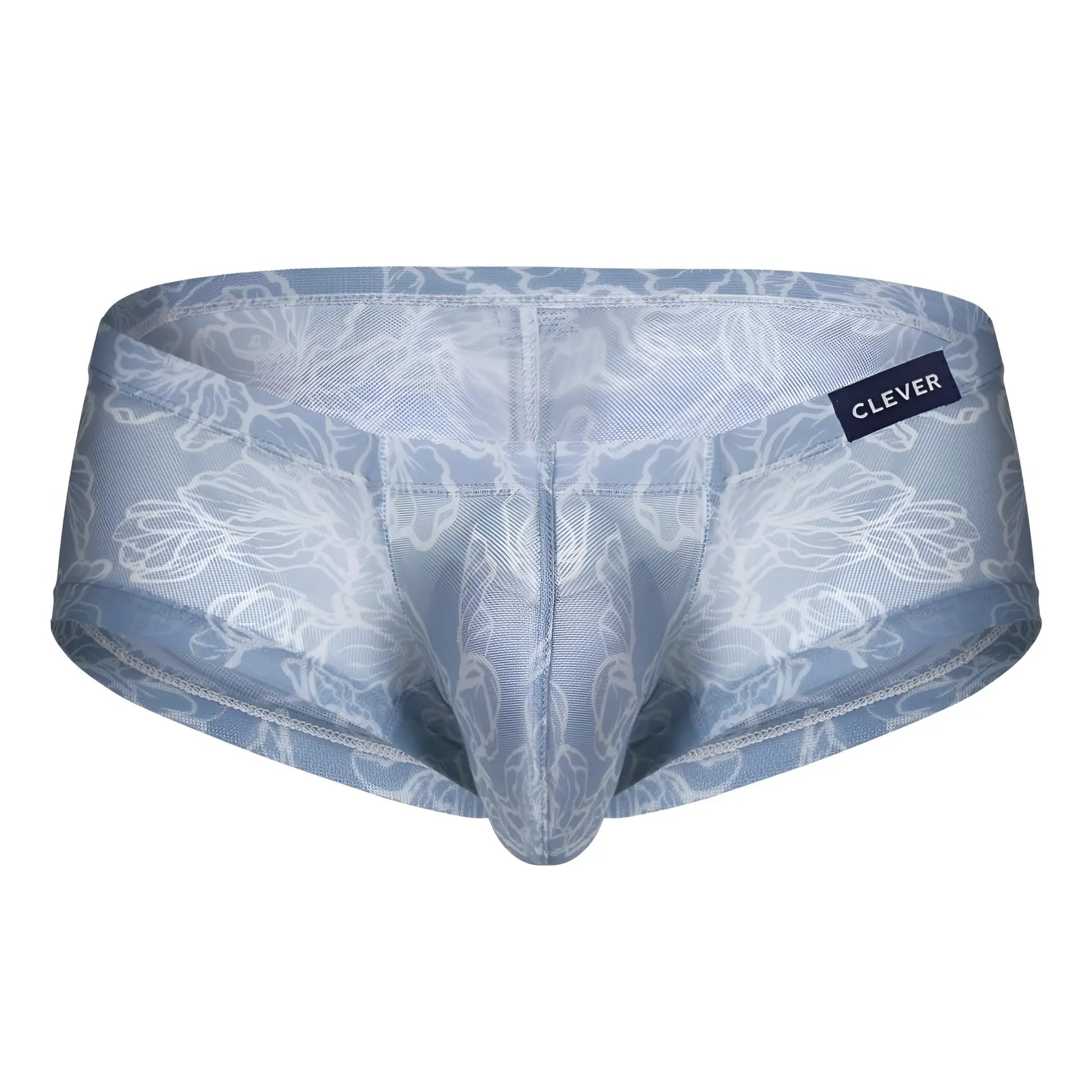 Light blue sheer lace briefs with white floral embroidery and clever brand label from clever 229948 3pk australian latin trunks