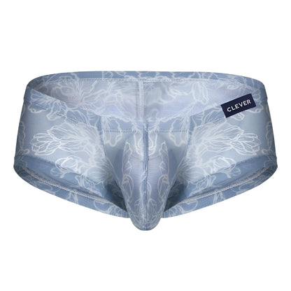 Light blue sheer lace briefs with white floral embroidery and clever brand label from clever 229948 3pk australian latin trunks