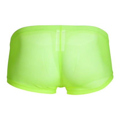 Neon green sheer mesh briefs with central seam and elastic waistband from clever 229948 3pk australian latin trunks
