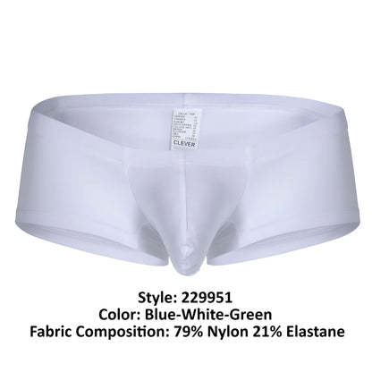 White men’s briefs clever 229951 in blue white green made of 79% nylon and 21% elastane fabric