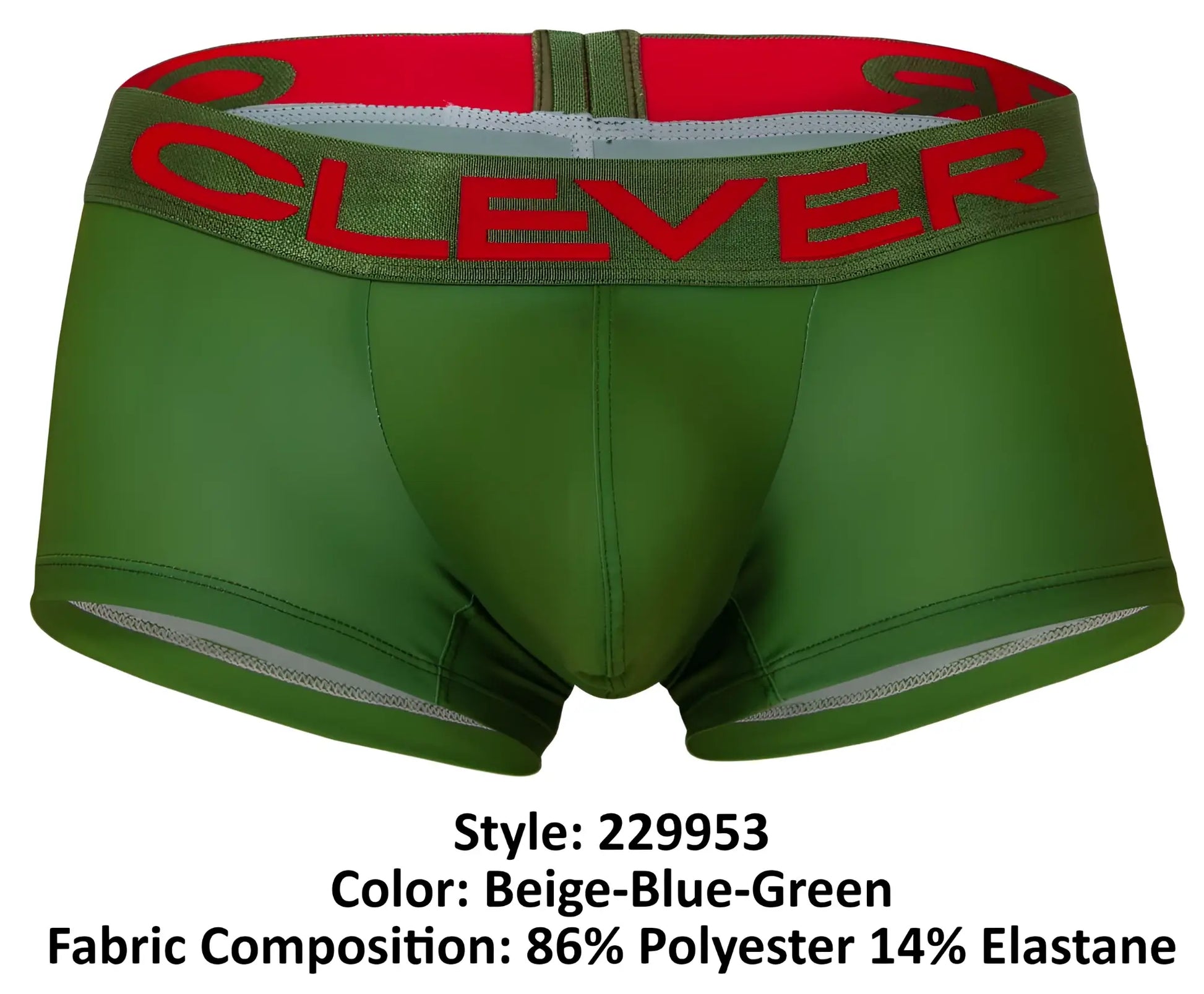 Green boxer briefs with a red and olive green clever waistband from clever 229953 3pk australian latin trunks set