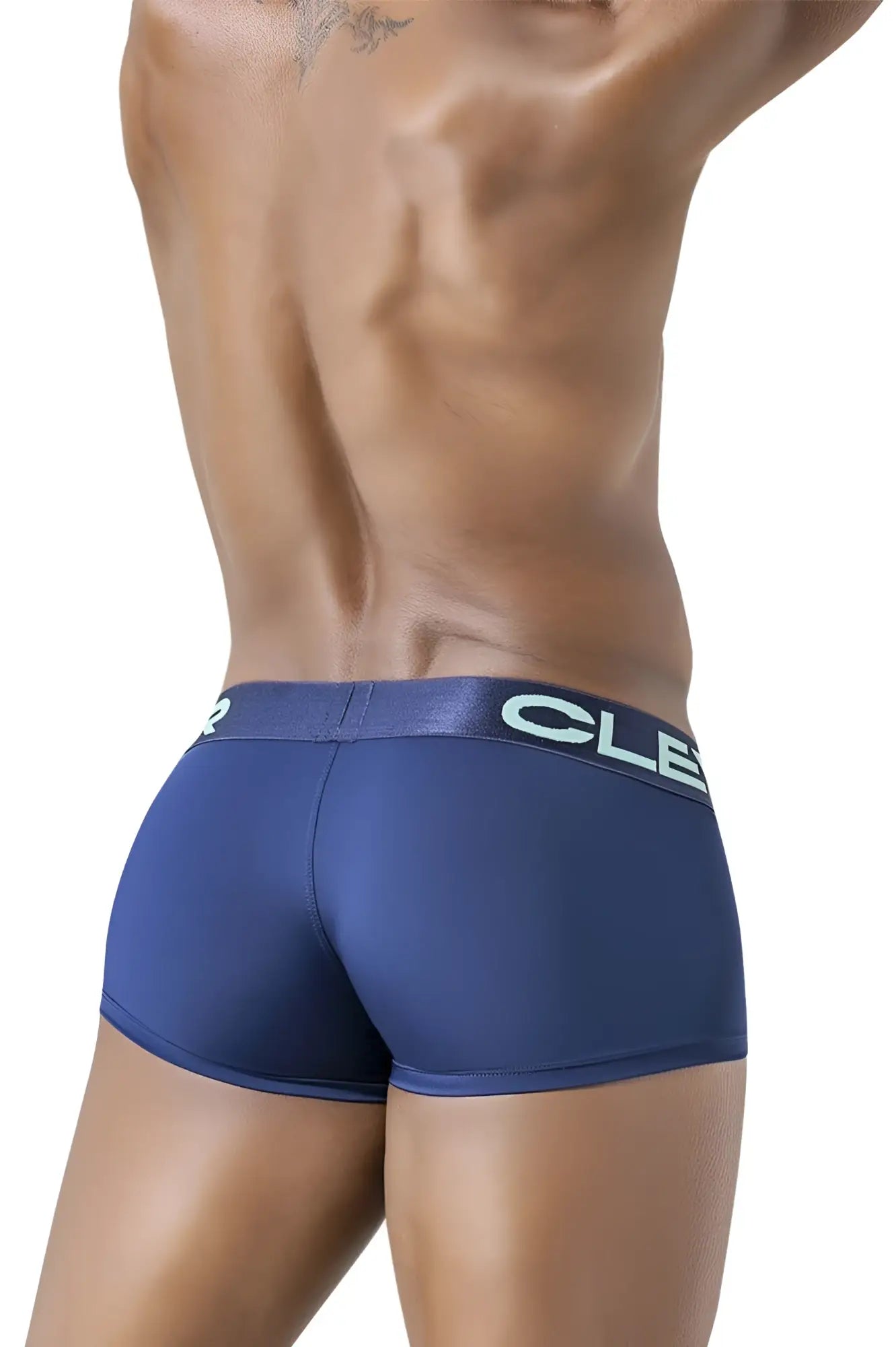 Navy blue clever athletic briefs with light gray elastic waistband branded cle for australian latin trunks pack