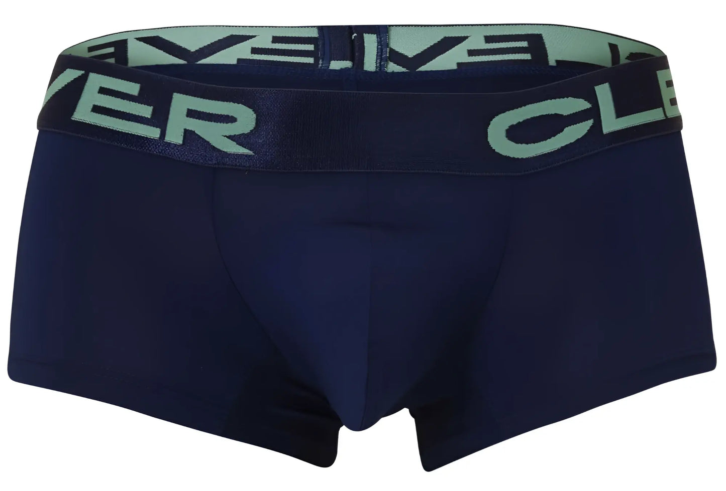 Navy blue boxer briefs with light green elastic waistband branded clever from clever 229953 3pk australian latin trunks