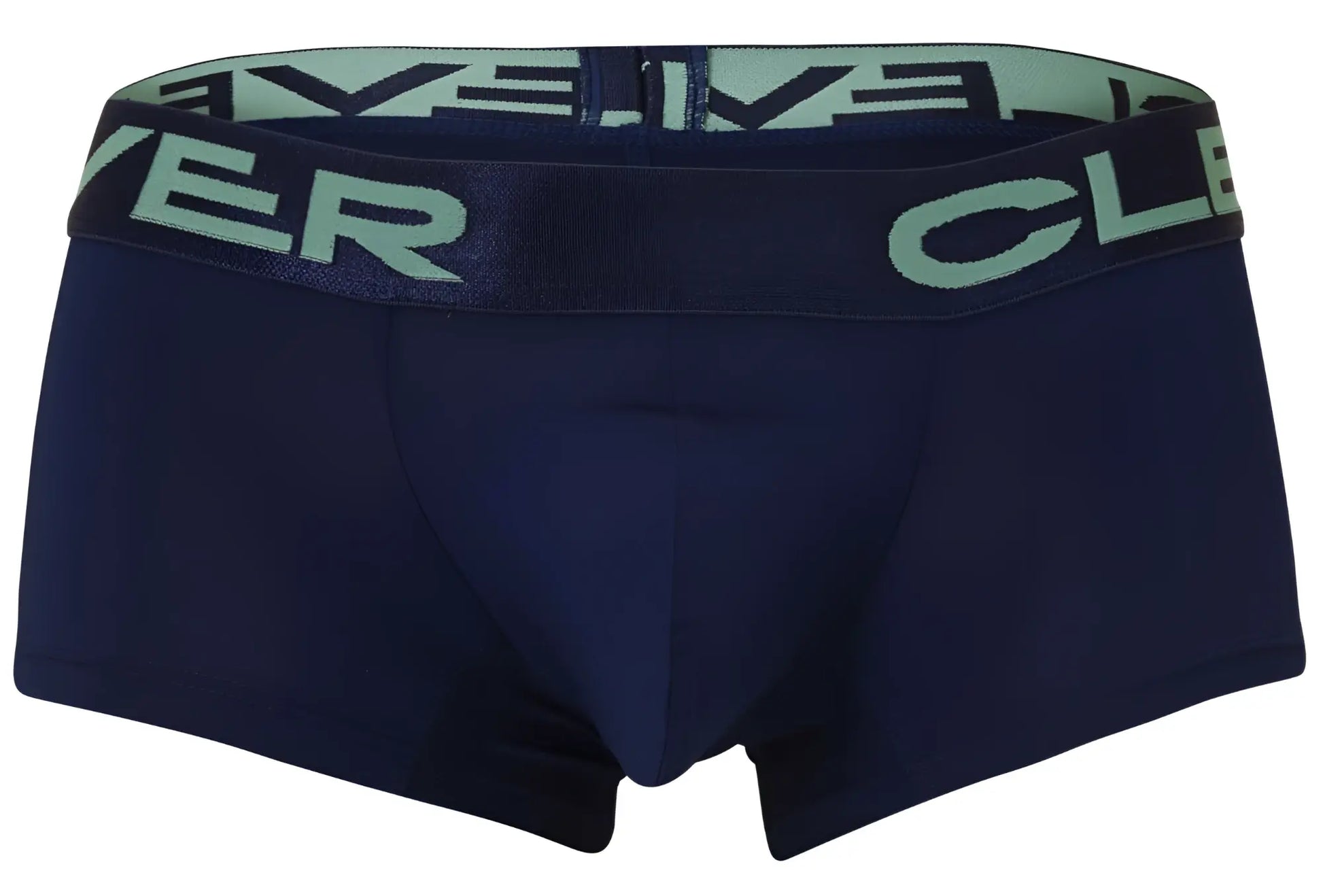 Navy blue boxer briefs with light green elastic waistband branded clever from clever 229953 3pk australian latin trunks