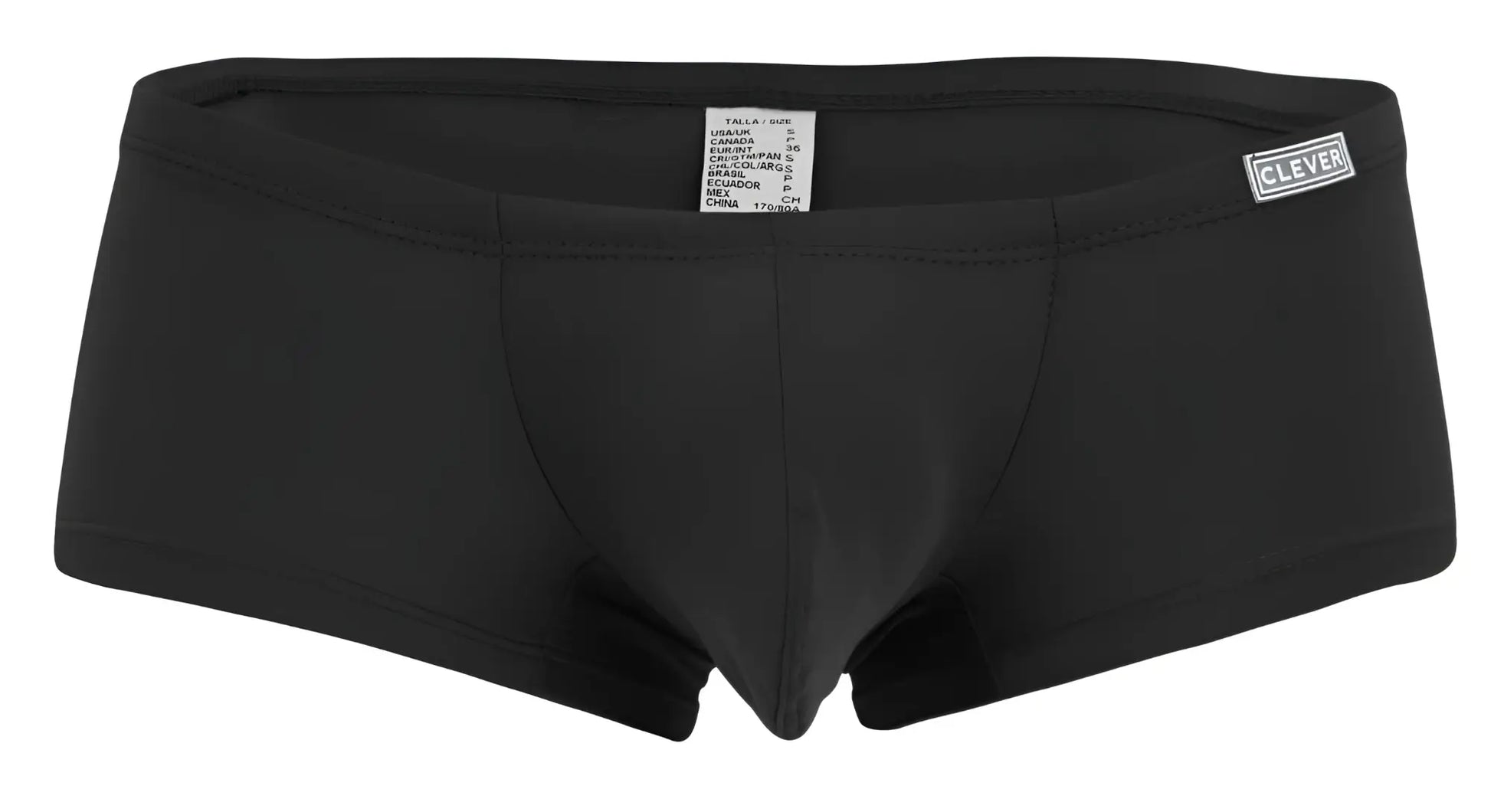 Black men’s briefs with clever brand label on waistband in multi-colored australian latin trunks for comfort and style