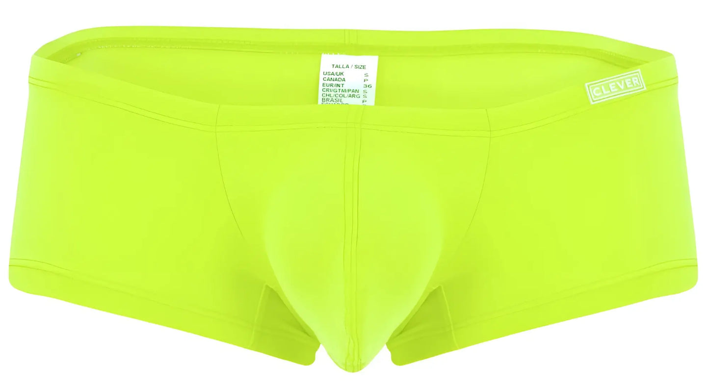 Bright neon green clever mens briefs with smooth stretchy fabric and small clever label on waistband from 229956 12PK trunks