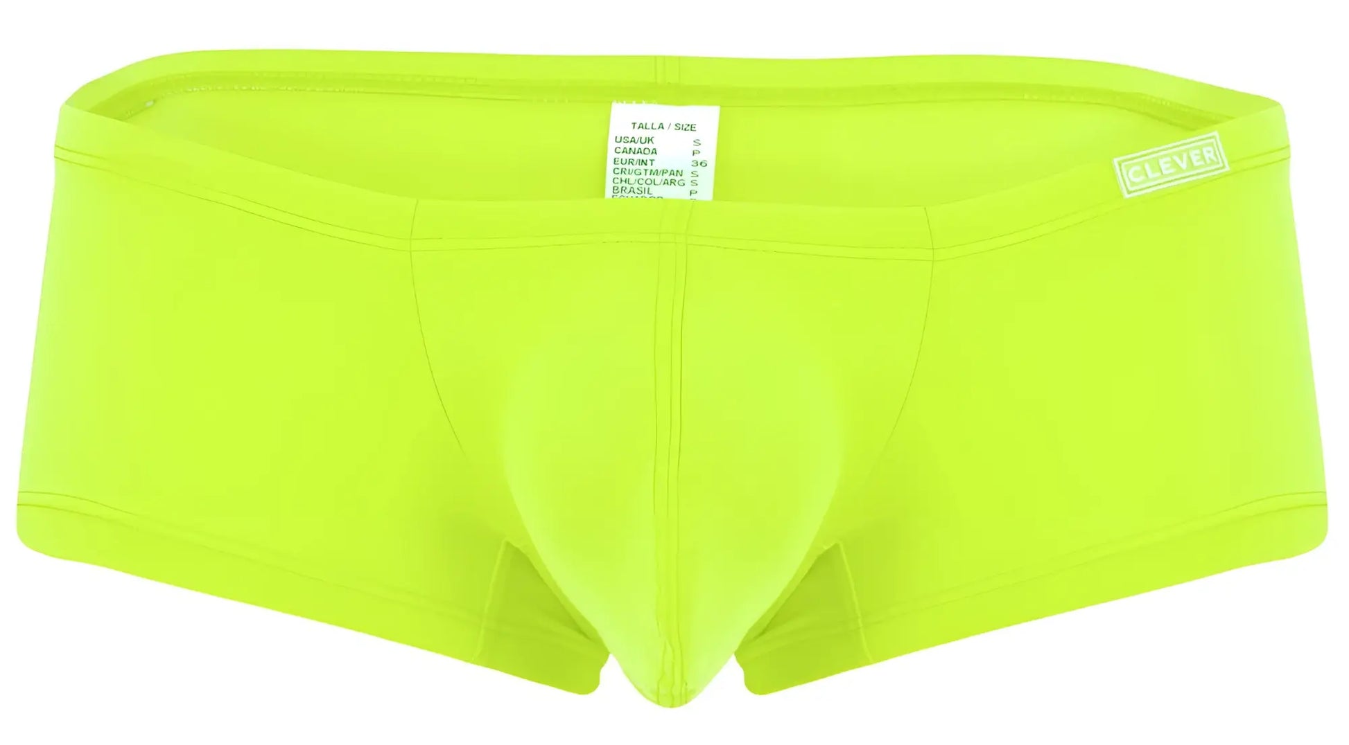 Bright neon green clever mens briefs with smooth stretchy fabric and small clever label on waistband from 229956 12PK trunks