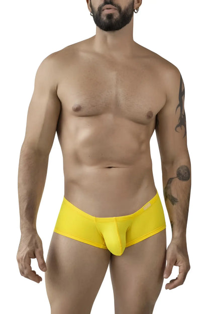 Bright yellow form-fitting men’s briefs with smooth stretchy fabric and a front pouch from clever 229956 12PK trunks