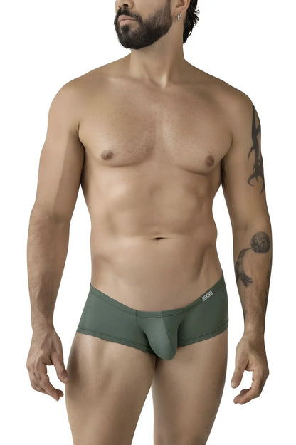 Olive green stretch fabric briefs with contoured design and clever logo on waistband from 229956 12pk australian latin trunks