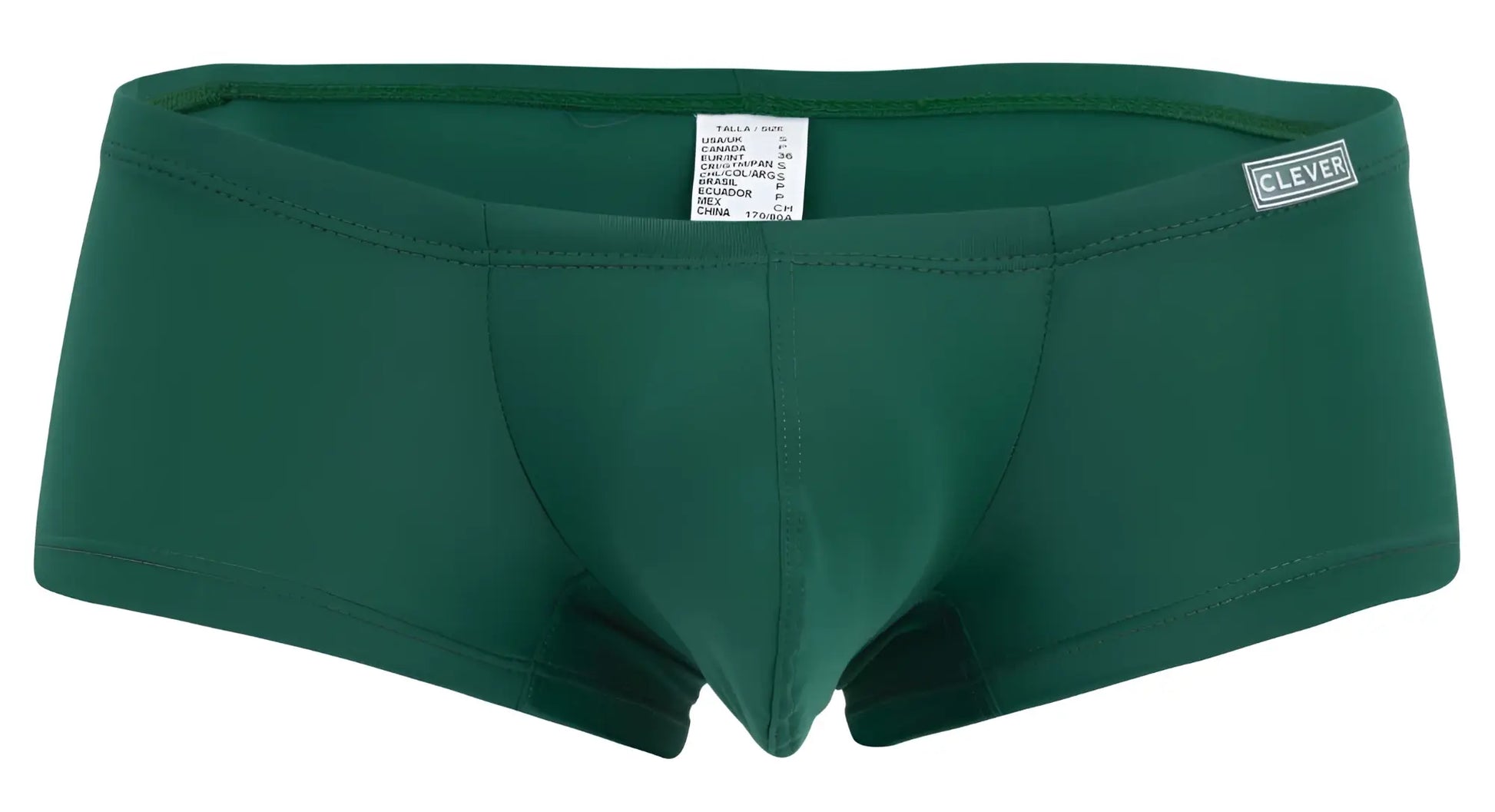 Dark green clever 229957 men’s briefs with subtle seam design and brand label on waistband in multi-colored pack
