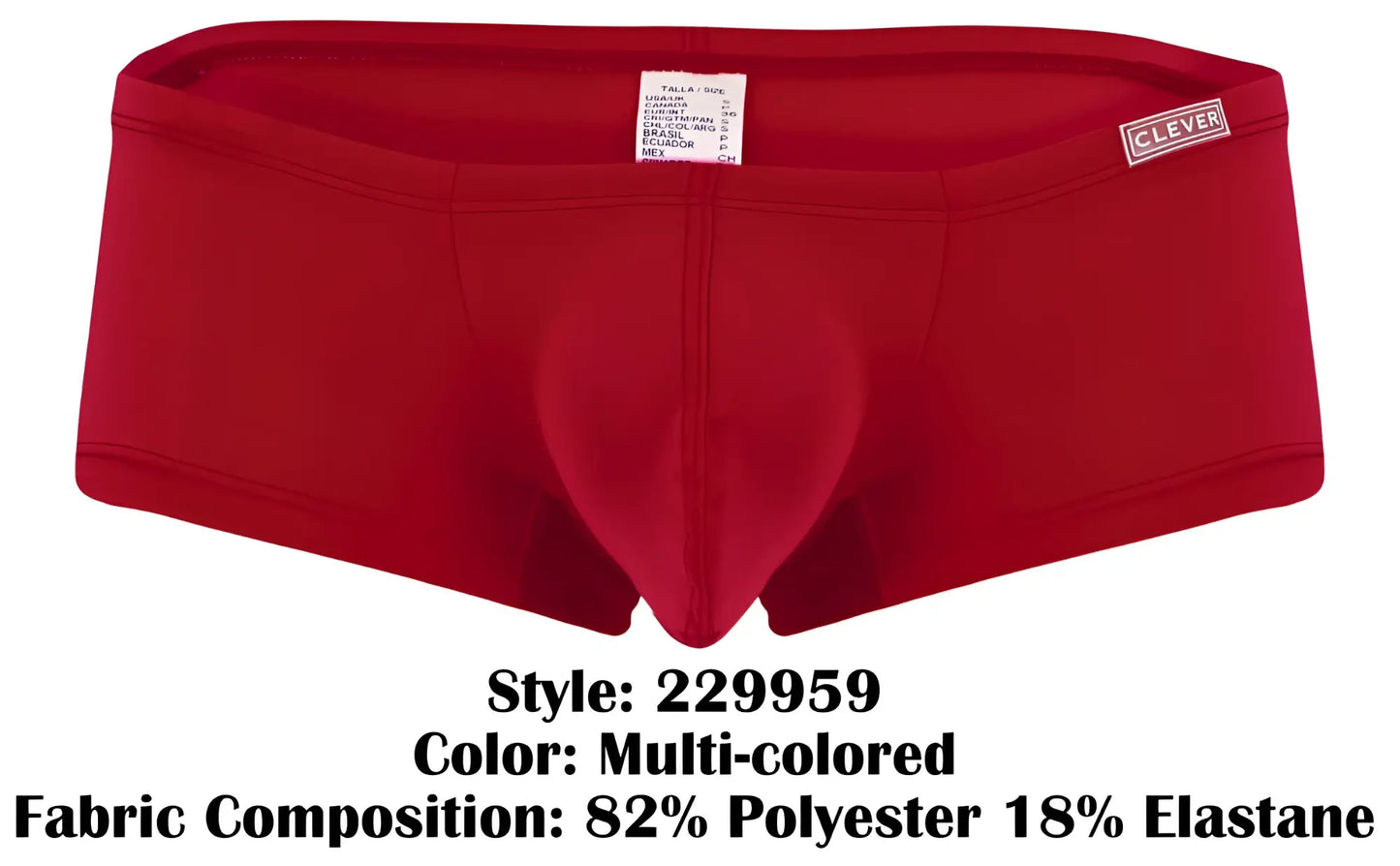 Red men’s briefs with supportive contoured design and clever brand label on waistband from clever 229959 3pk trunks