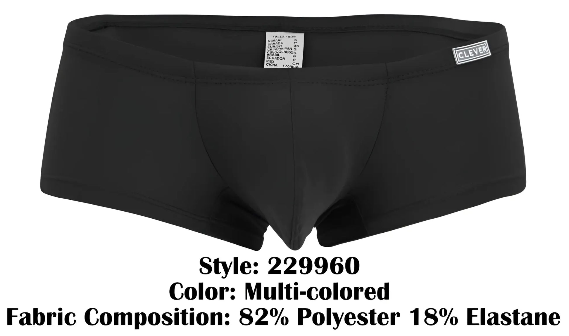 Black Clever 229960 trunks in a sleek, form-fitting design with a subtle waistband label.