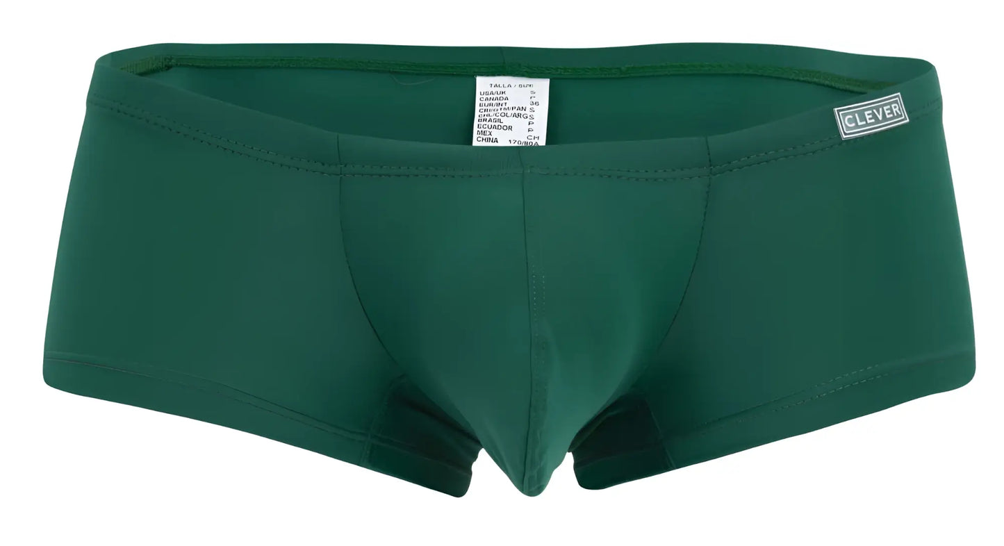 Dark green Clever men’s trunks with a subtle seam design and a small logo label on the waistband.