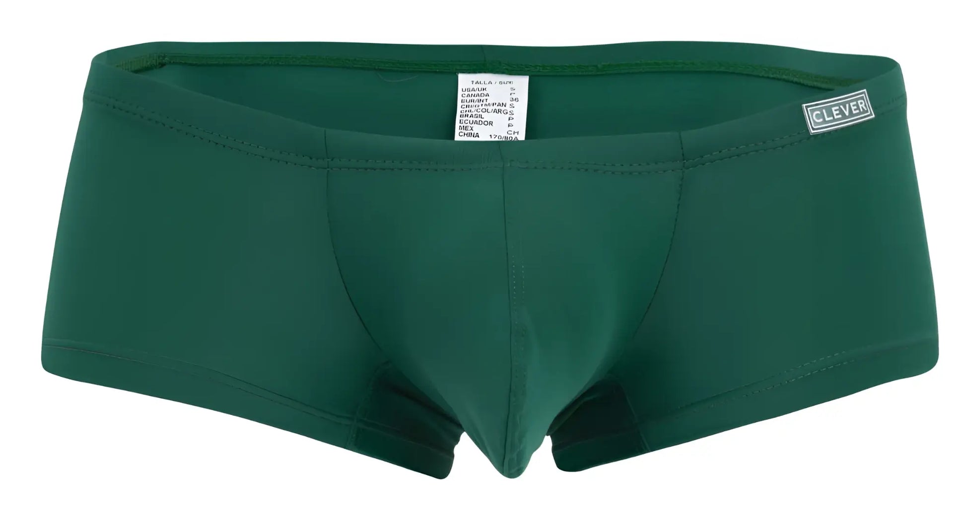 Dark green Clever men’s trunks with a subtle seam design and a small logo label on the waistband.