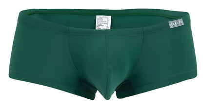 Dark green Clever men’s trunks with a subtle seam design and a small logo label on the waistband.