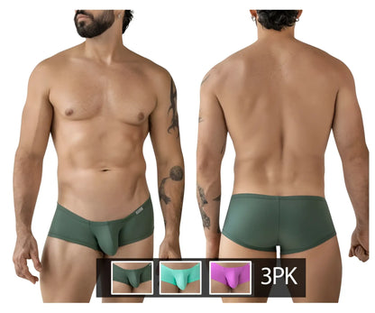 Men’s dark green clever 229961 form-fitting seamless latin trunk briefs in multi-colored 3pk Australian set