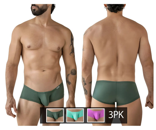 Men’s dark green clever 229961 form-fitting seamless latin trunk briefs in multi-colored 3pk Australian set