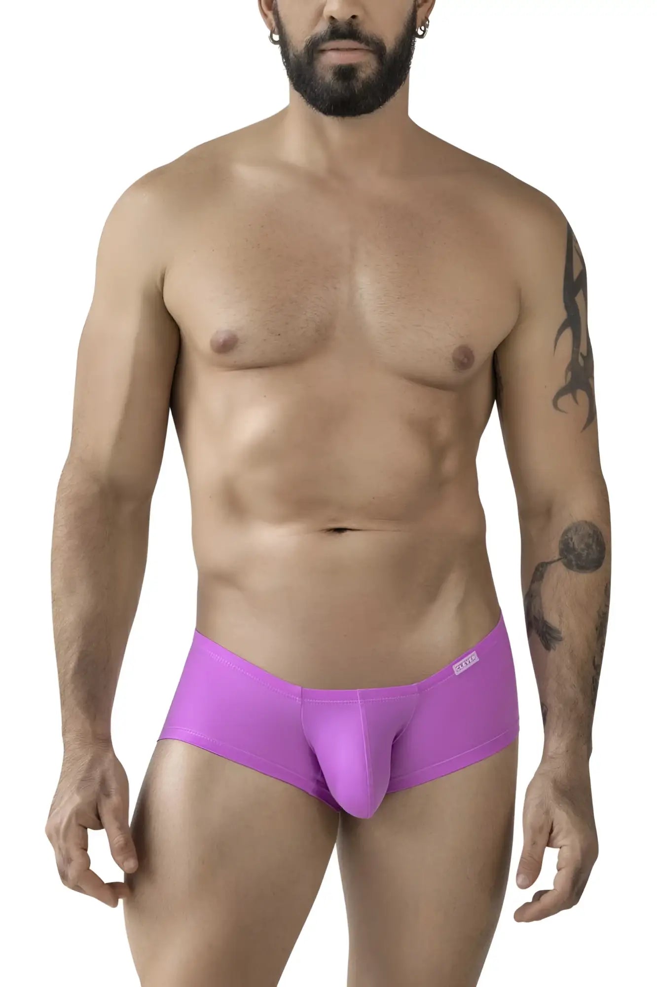 Vibrant purple clever australian latin trunks men’s briefs with sleek form-fitting design and subtle waistband logo