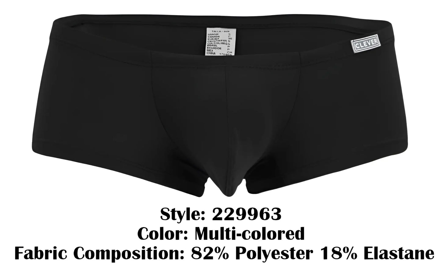 Black men’s briefs clever 229963 australian latin trunks with sleek fit multi-colored design and clever waistband label