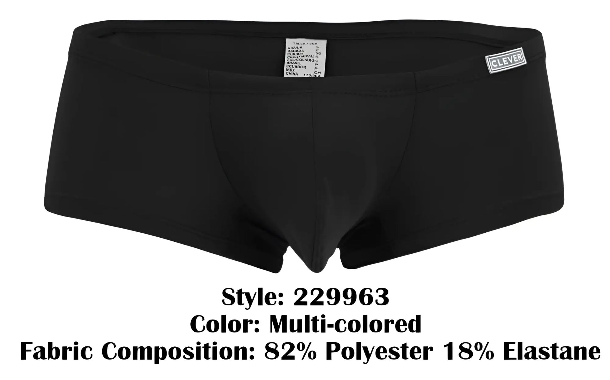Black men’s briefs clever 229963 australian latin trunks with sleek fit multi-colored design and clever waistband label
