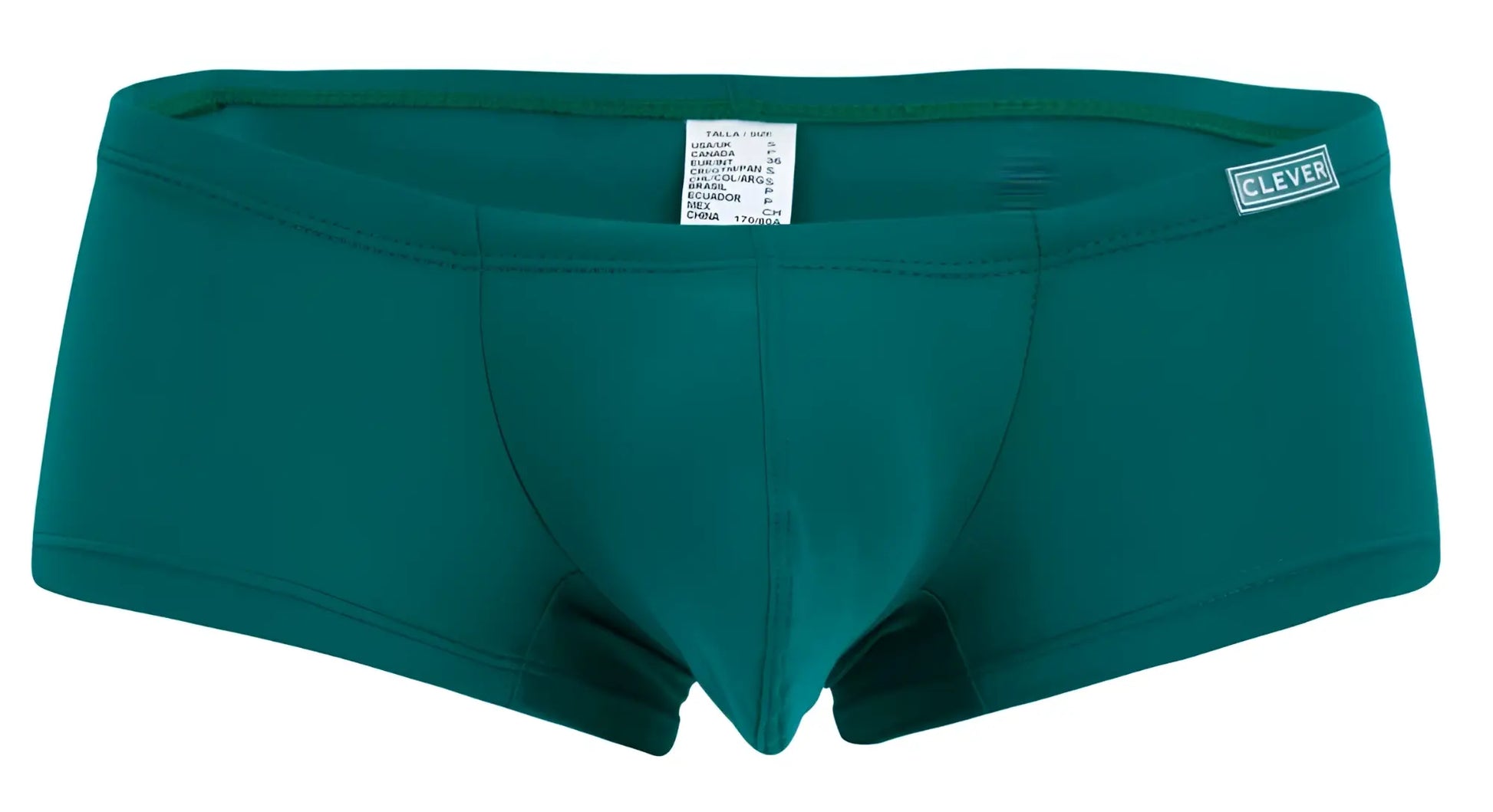 Teal form-fitting men’s briefs with clever brand label on waistband from clever 229963 3pk australian latin trunks multi-colored