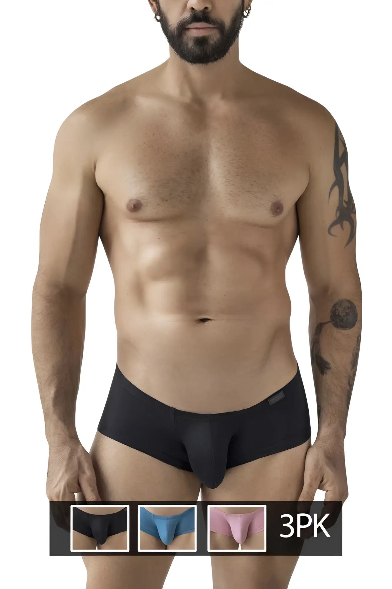Black men’s briefs clever 229965 3pk australian latin trunks with smooth form-fitting design in multi-colored fabric