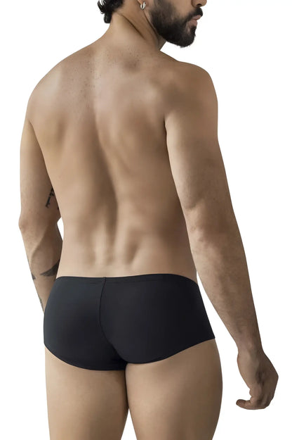 Black briefs from clever 229965 3pk australian latin trunks with smooth fabric and subtle back seam detail shown from back