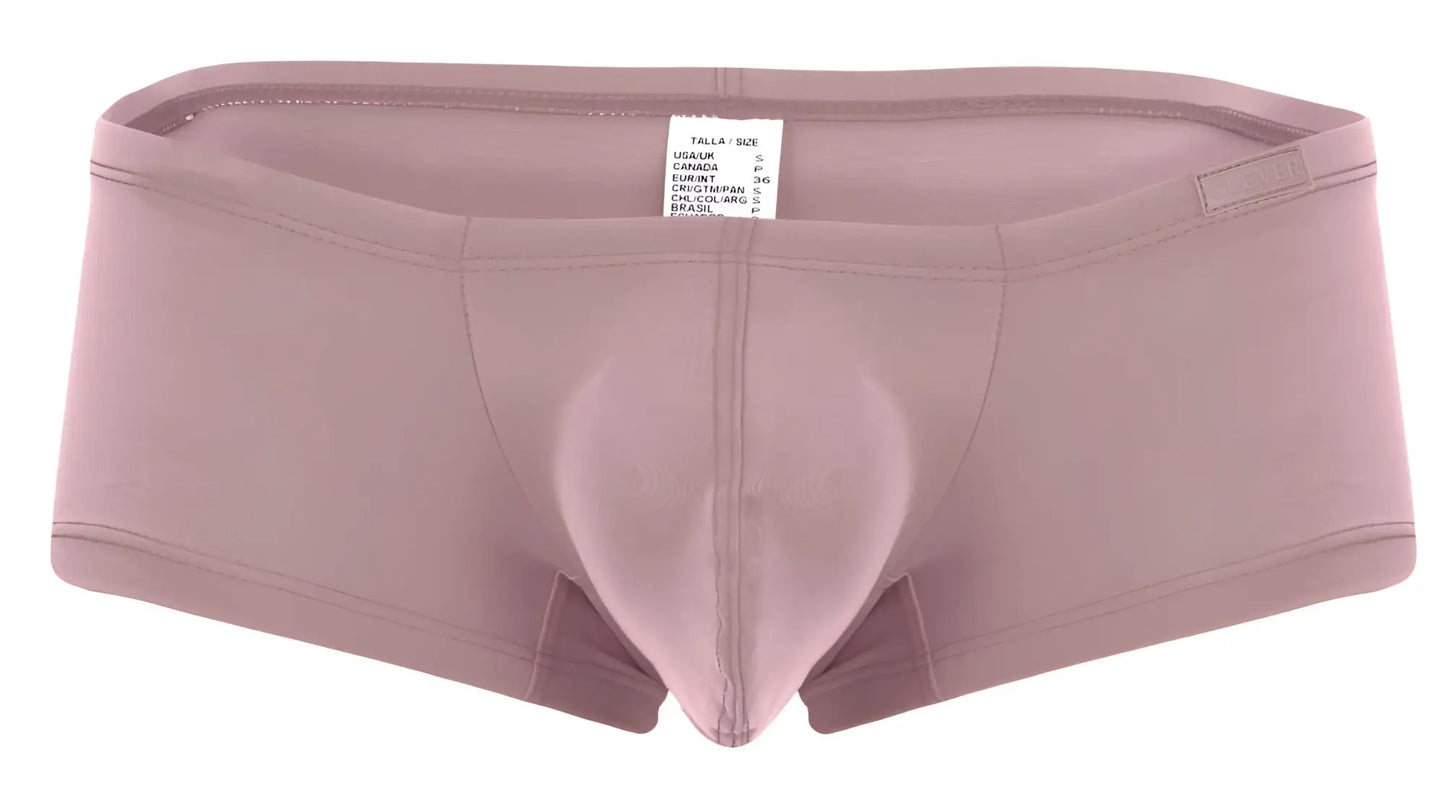 A soft mauve clever 229965 men’s brief with supportive molded pouch and seamless construction in multi-colored pack