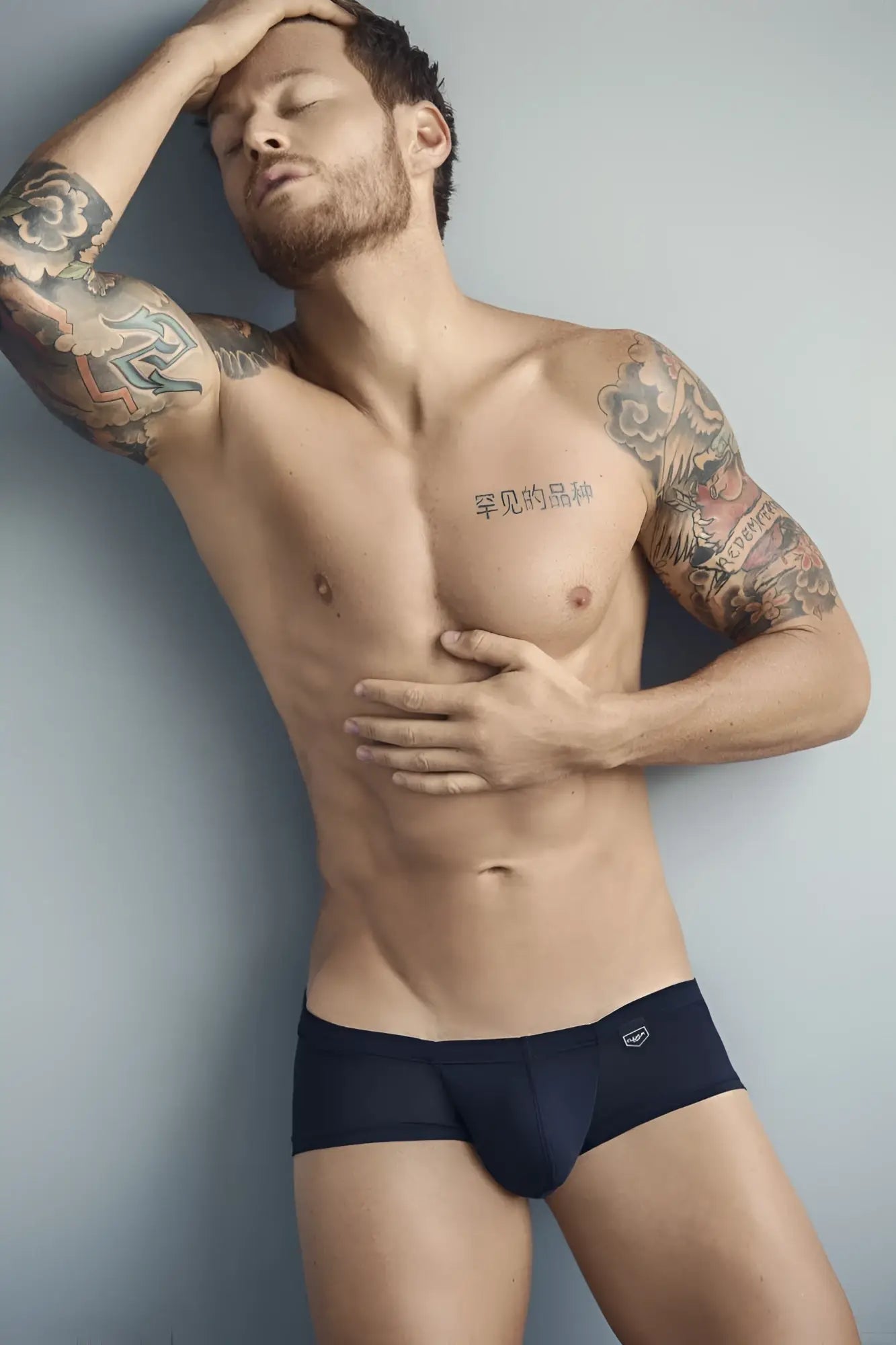 Navy blue clever 2373 australian latin boxer briefs with small white logo on waistband in black color