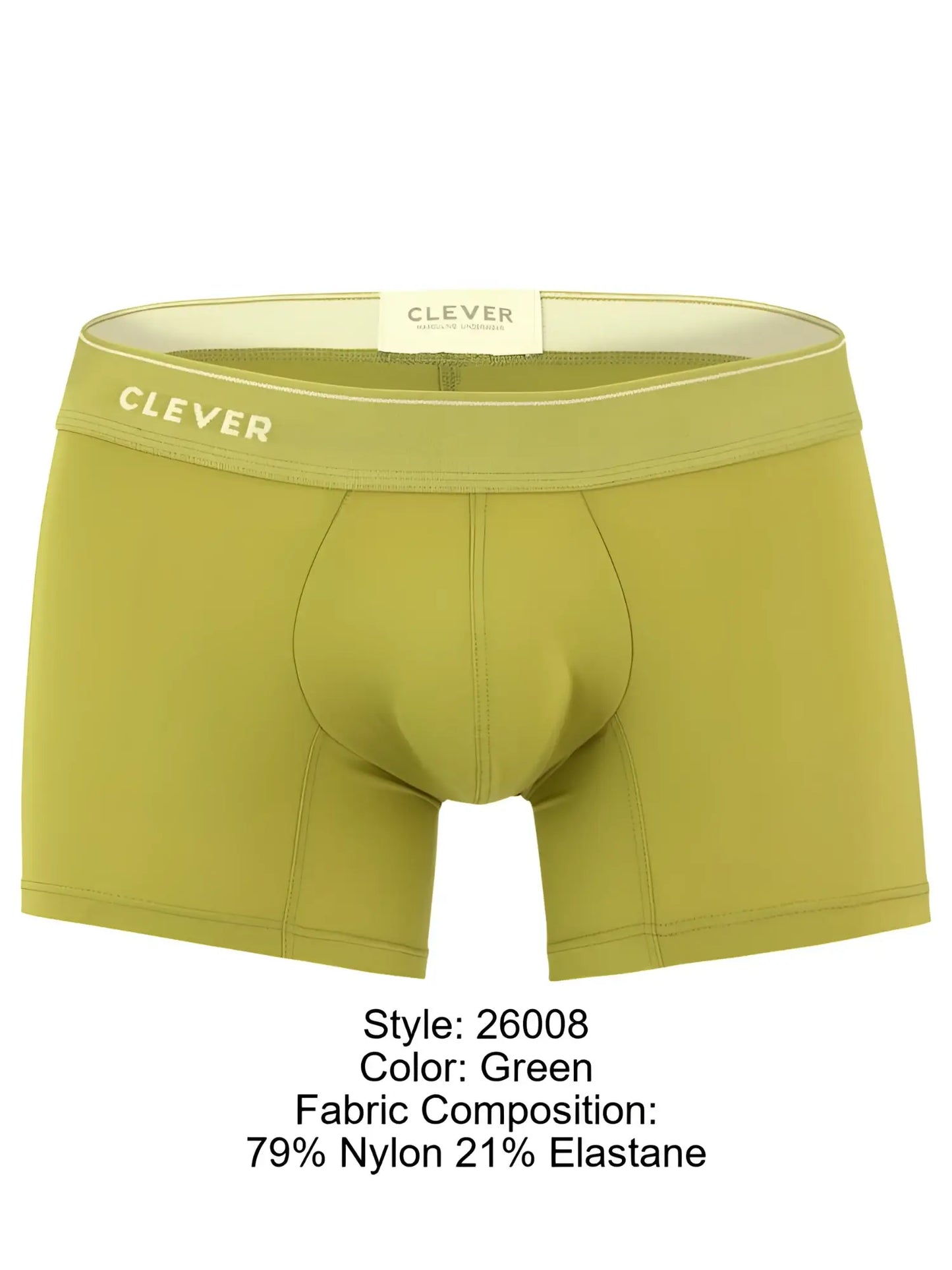 Green clever brand boxer briefs in green made from 79% nylon and 21% elastane for comfortable wear