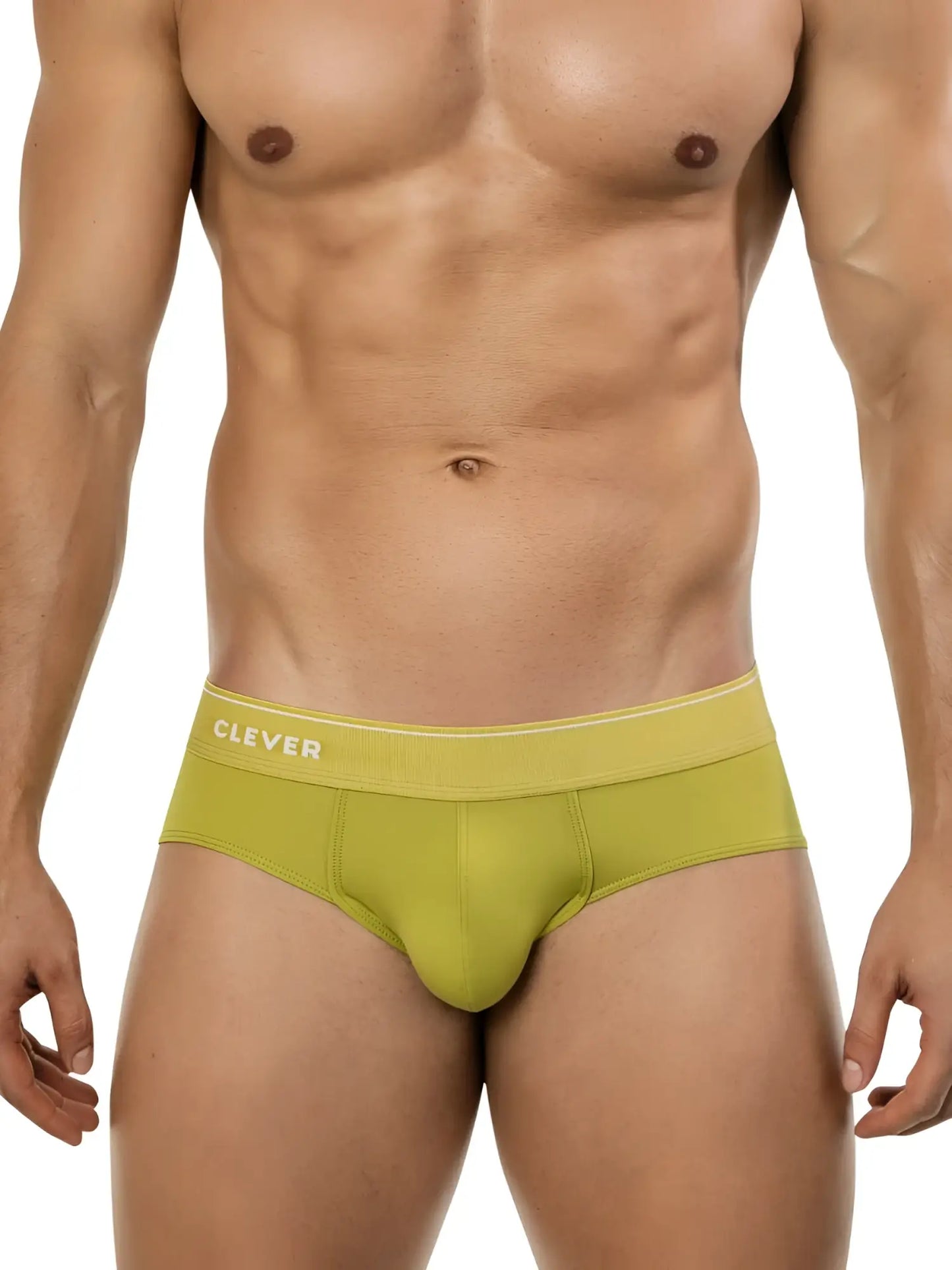 A sleek olive green clever 26012 atenea brief with a ribbed waistband featuring white clever branding