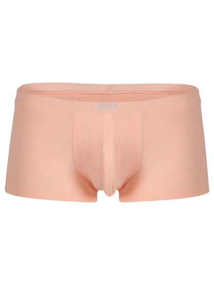 Peach-colored ribbed men’s apolo trunks 26014 with contoured design and elastic waistband in orange color