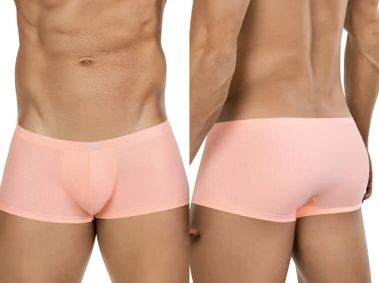 Pink ribbed men’s briefs in a vibrant orange color made from soft breathable fabric for comfortable daily wear
