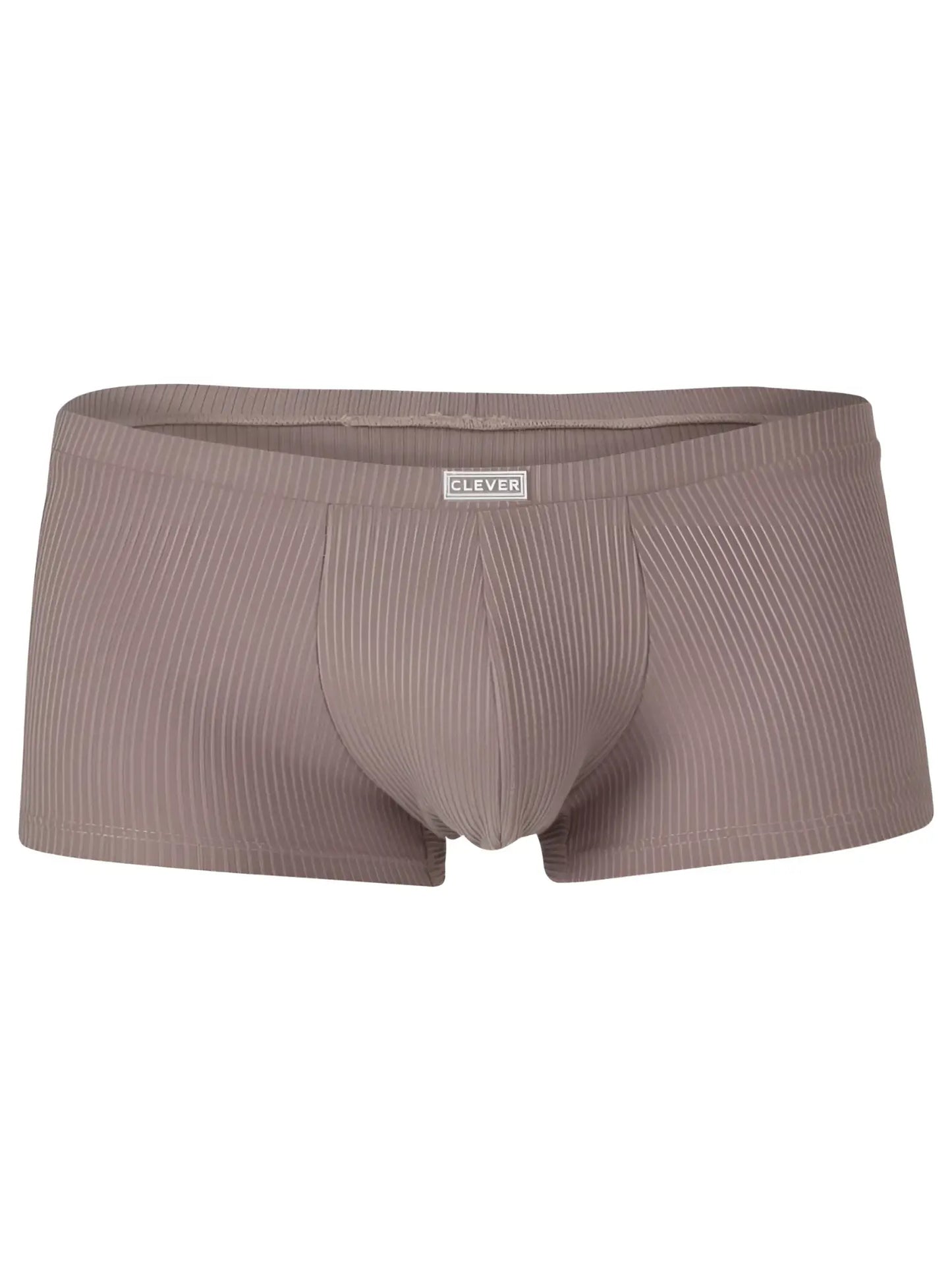 Beige ribbed cotton briefs with subtle vertical stripes and a clever branded waistband for sophisticated comfort and style