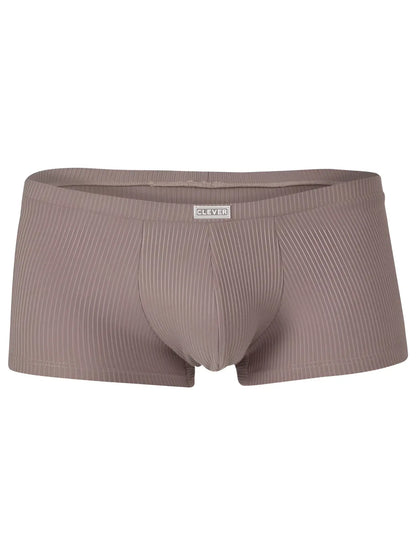 Beige ribbed cotton briefs with subtle vertical stripes and a clever branded waistband for sophisticated comfort and style