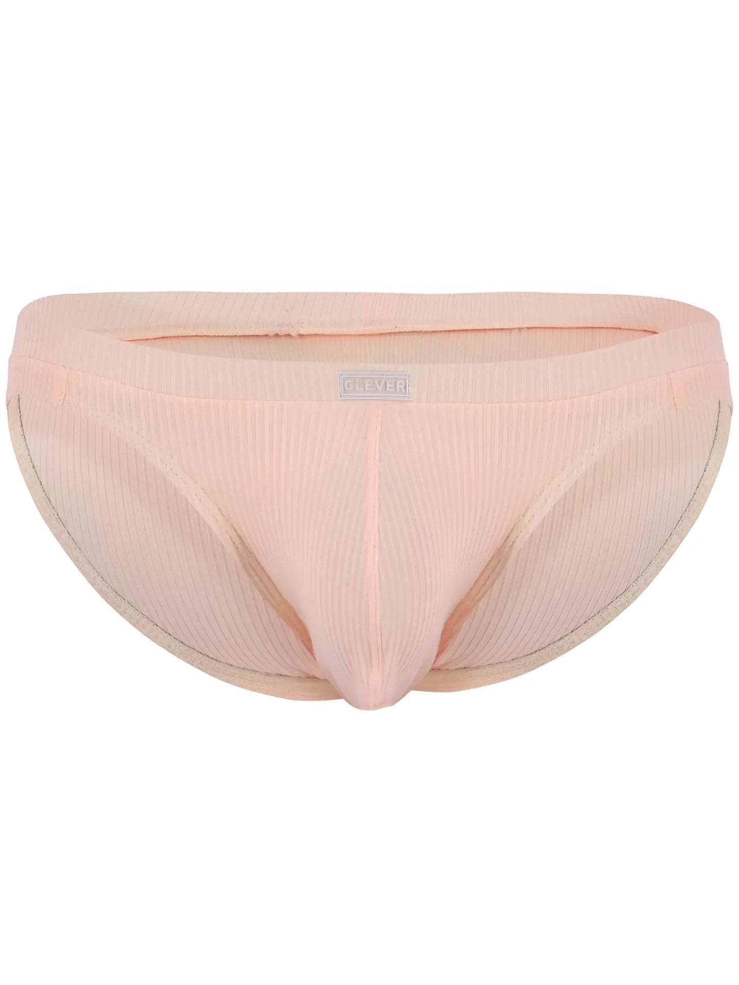 Pastel pink ribbed men’s briefs with subtle brand tag on waistband product clever 26017 apolo bikini vibrant orange