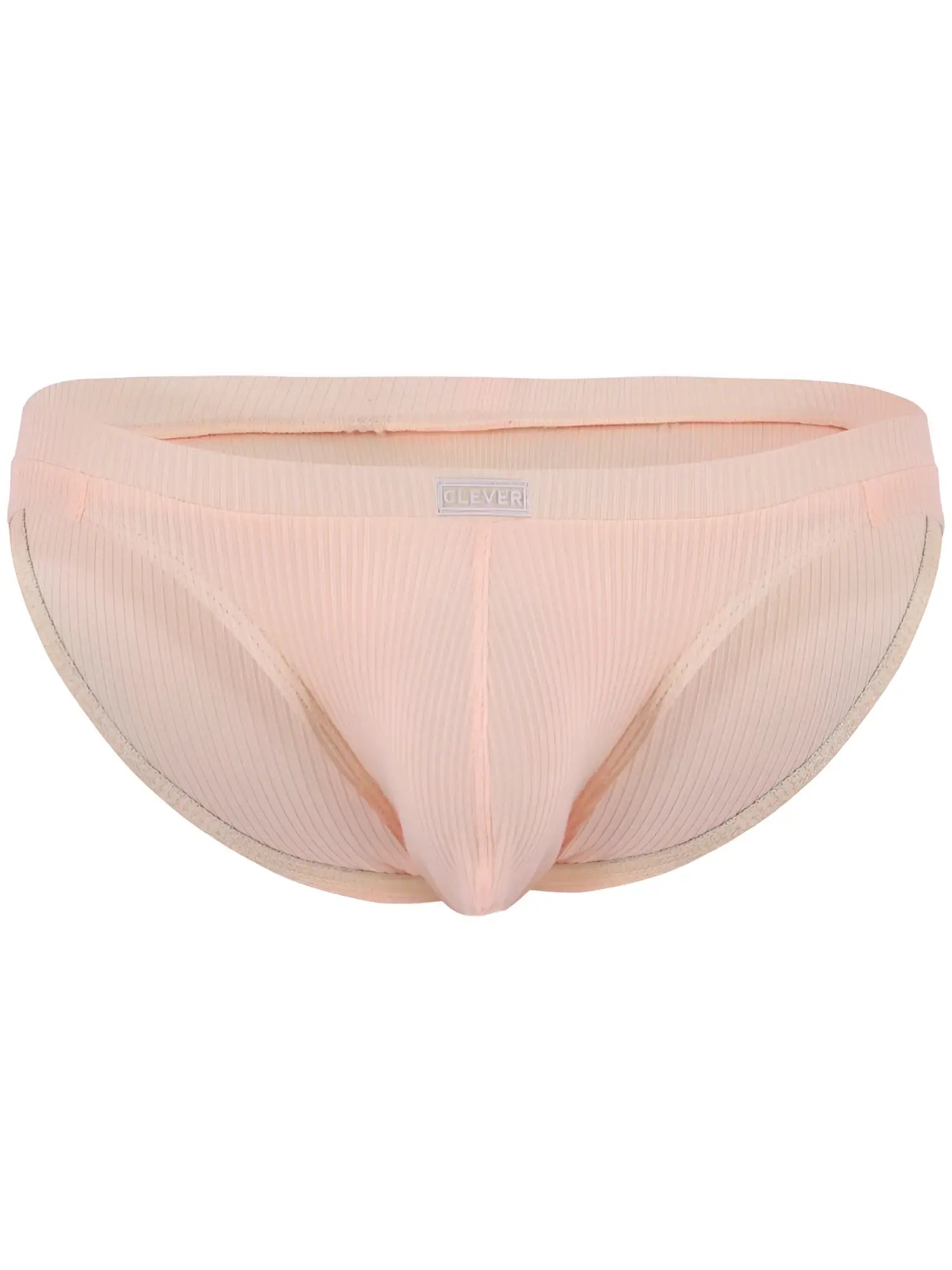 Pastel pink ribbed men’s briefs with subtle brand tag on waistband product clever 26017 apolo bikini vibrant orange