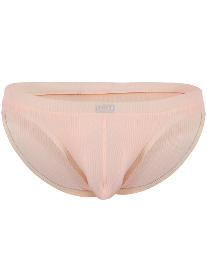 Pastel pink ribbed men’s briefs with subtle brand tag on waistband product clever 26017 apolo bikini vibrant orange