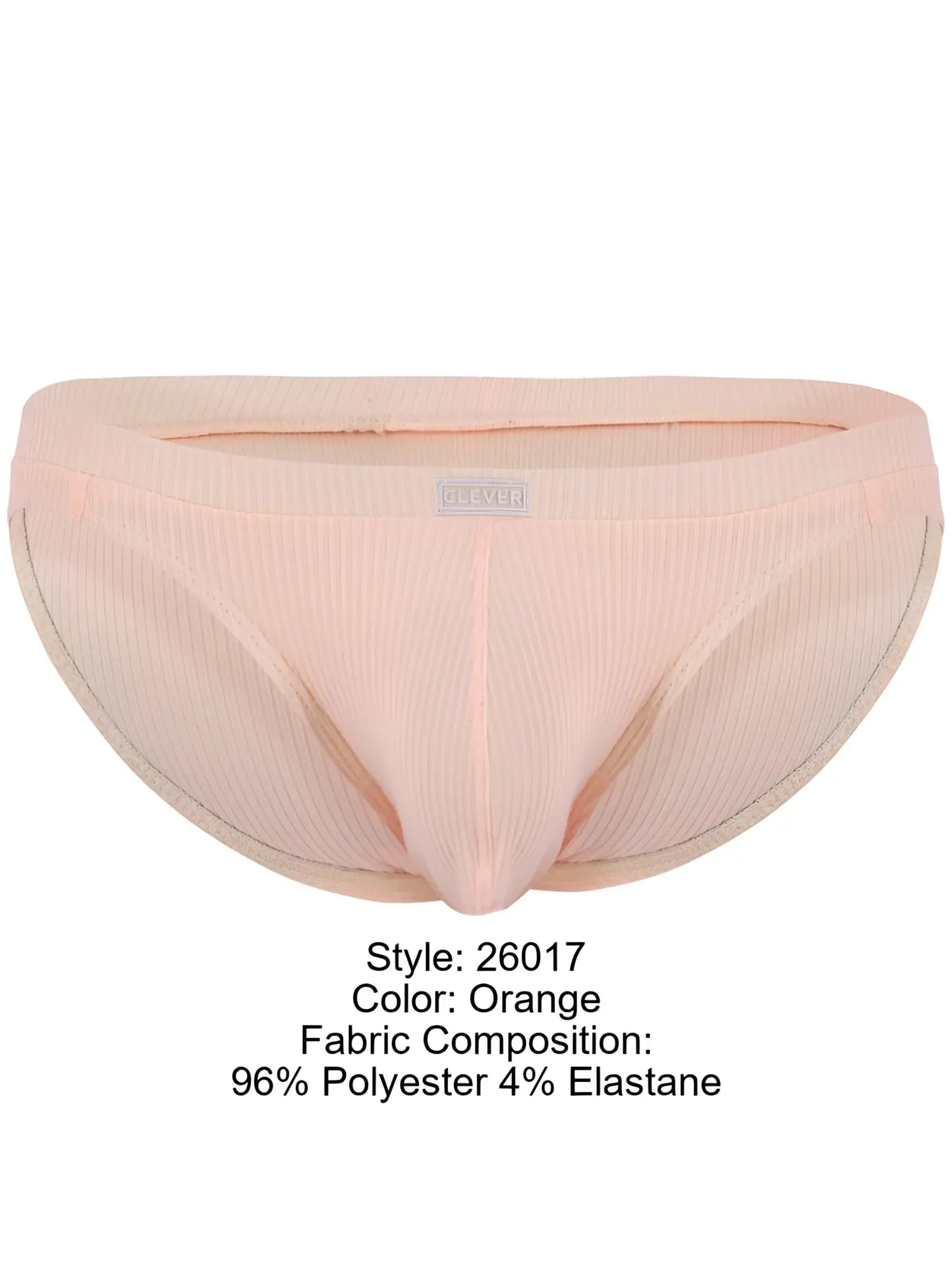 Clever 26017 Apolo men’s bikini brief in vibrant orange featuring ribbed fabric and a smooth elastic waistband.