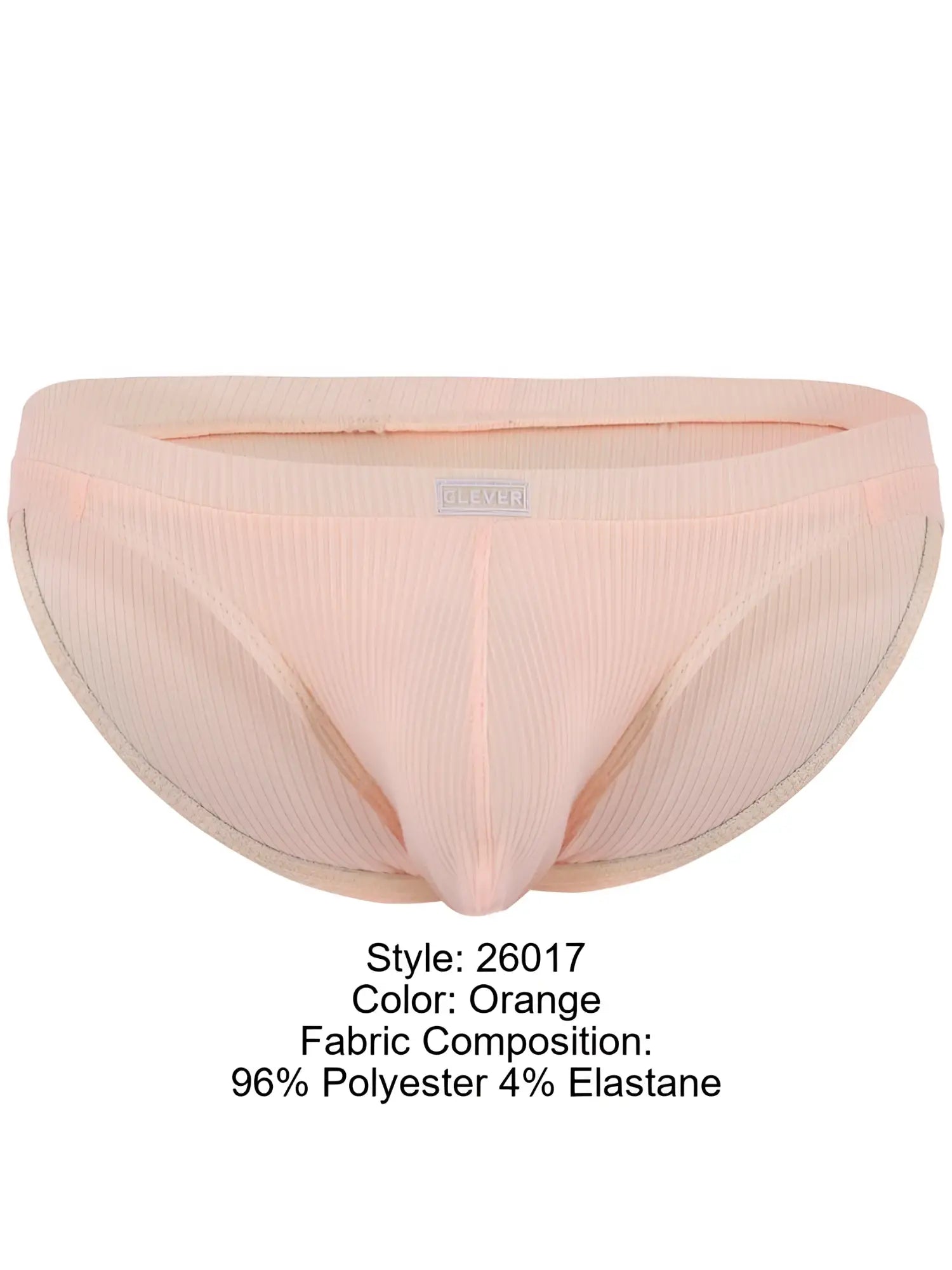 Clever 26017 Apolo men’s bikini brief in vibrant orange featuring ribbed fabric and a smooth elastic waistband.