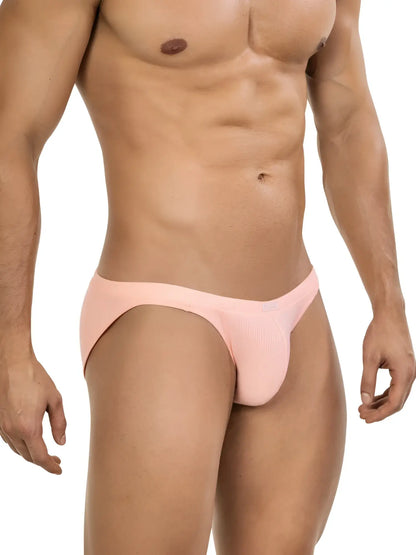 Pink ribbed men’s briefs in vibrant orange color from clever 26017 apolo bikini collection displayed from the front