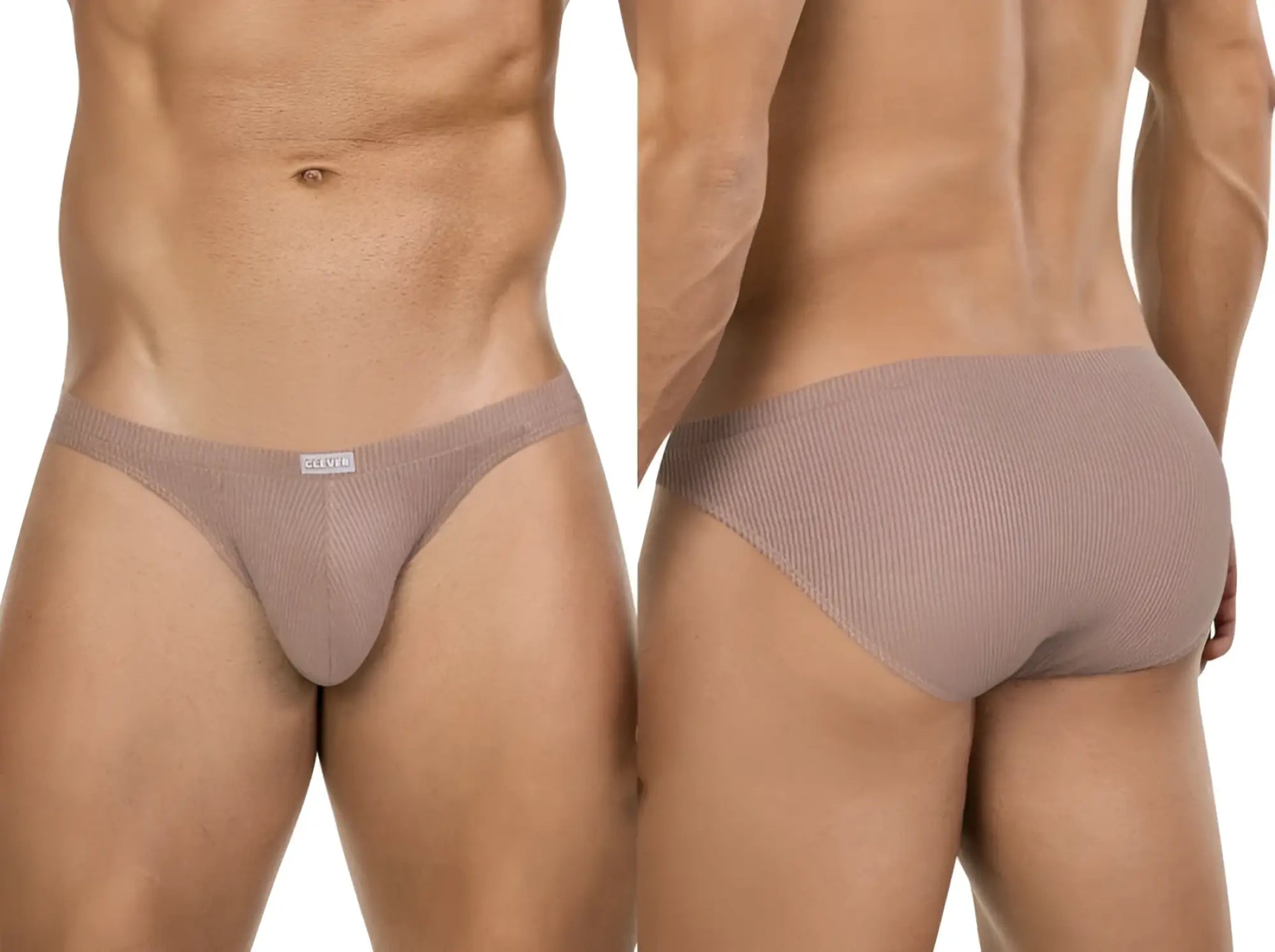 Beige ribbed cotton briefs with a small white brand tag at the waistband from Clever 26018 Apolo Bikini sand color