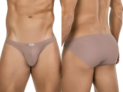 Beige ribbed cotton briefs with a small white brand tag at the waistband from Clever 26018 Apolo Bikini sand color