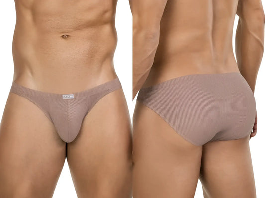 Beige ribbed cotton briefs with a small white brand tag at the waistband from Clever 26018 Apolo Bikini sand color