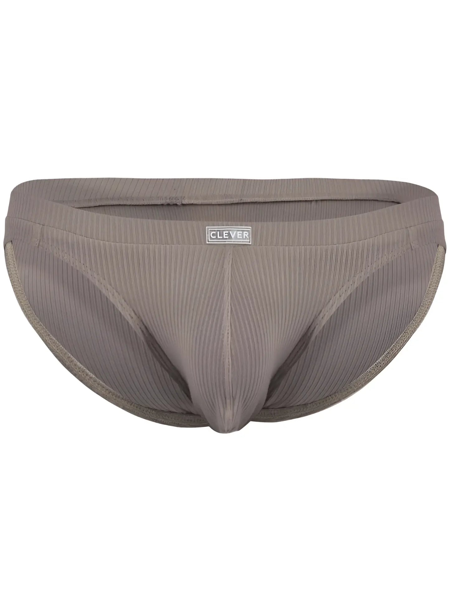 Gray ribbed cotton briefs with clever brand label on waistband for sophisticated comfort and style