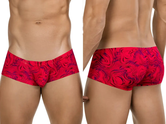 Red and purple marbled patterned Clever 26026 Helion trunks men’s briefs with bold vibrant modern style