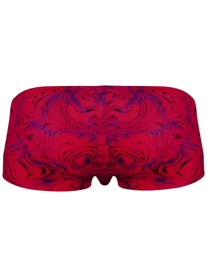 Red and purple marbled clever 26026 helion swim trunks with a bold symmetrical abstract pattern for vibrant style