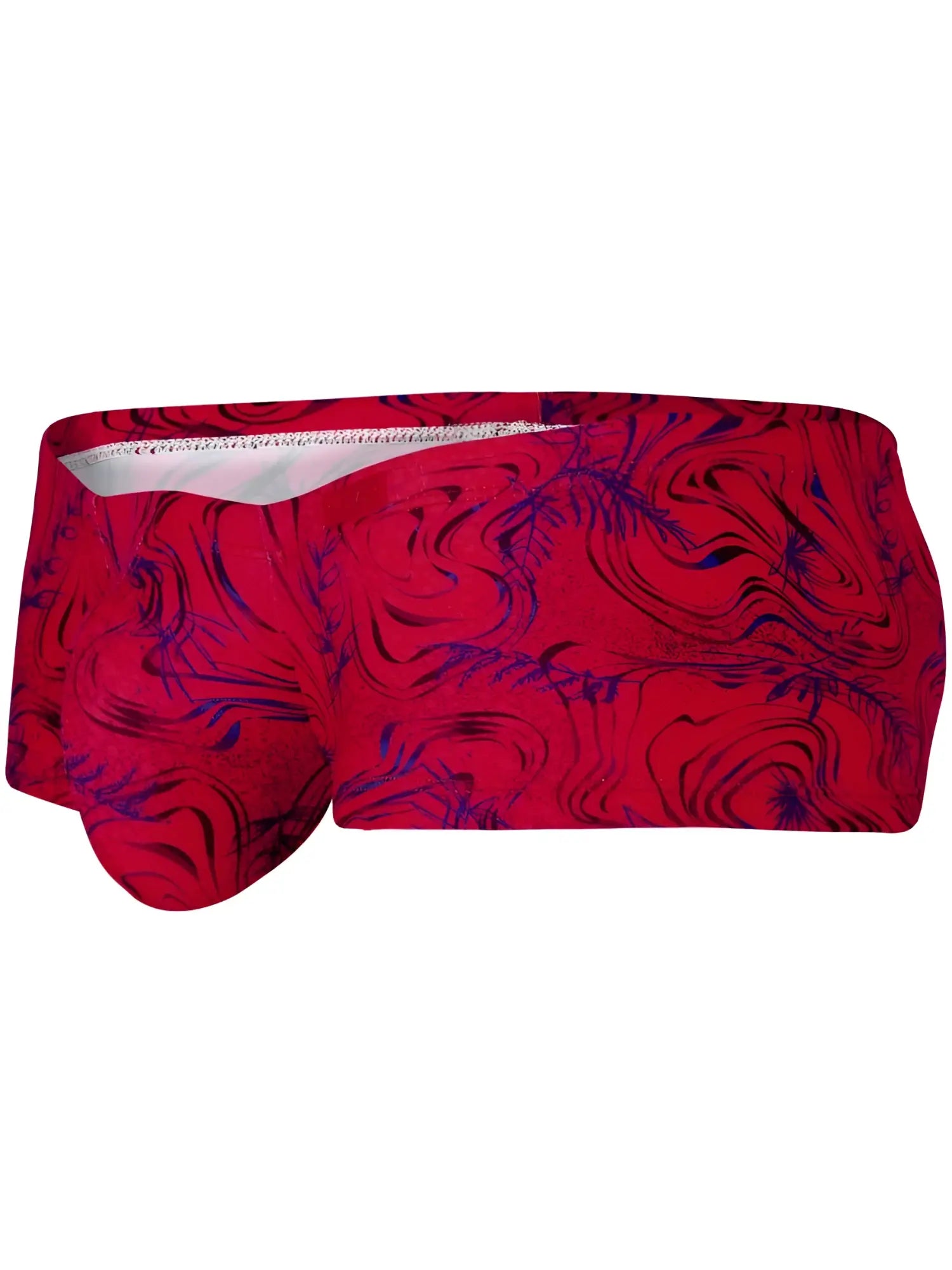 Red and purple marbled patterned clever 26026 helion trunks with white inner lining in bold vibrant modern style